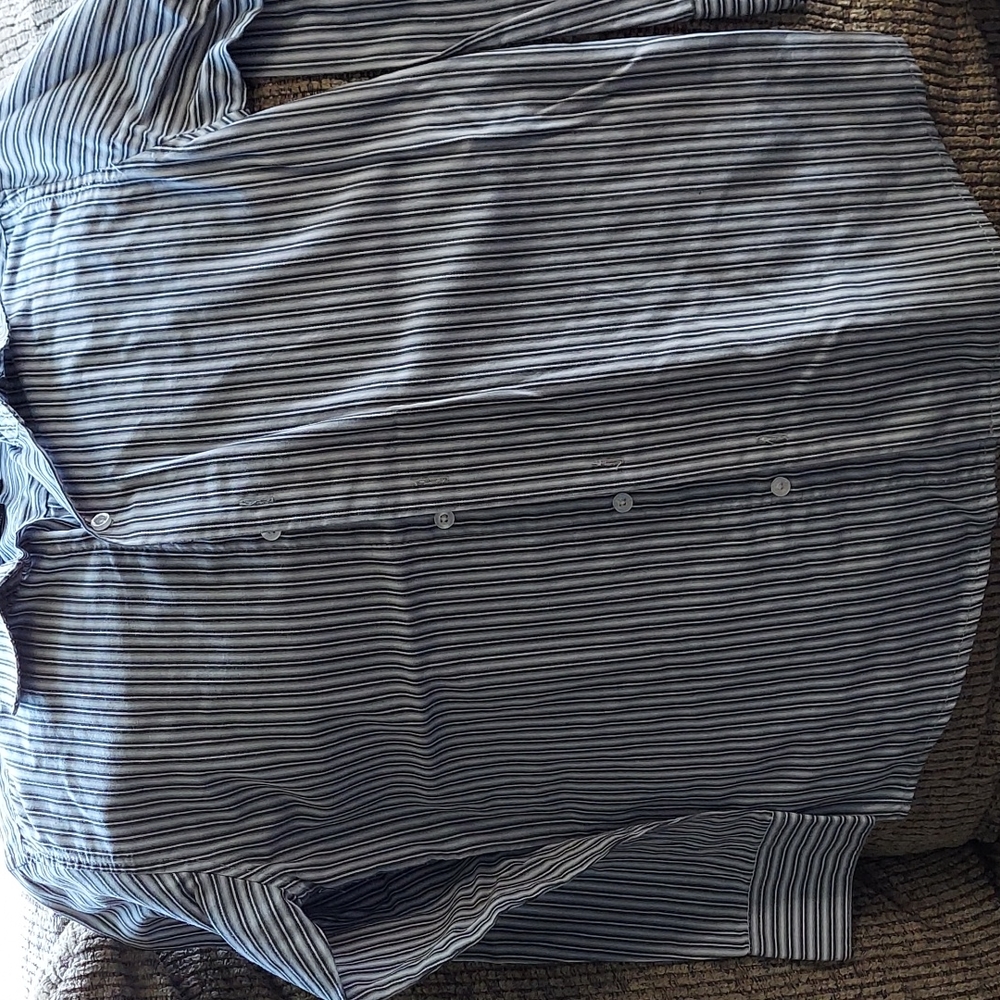 Van Heusen Dress Shirt pinstripes gray, navy blue